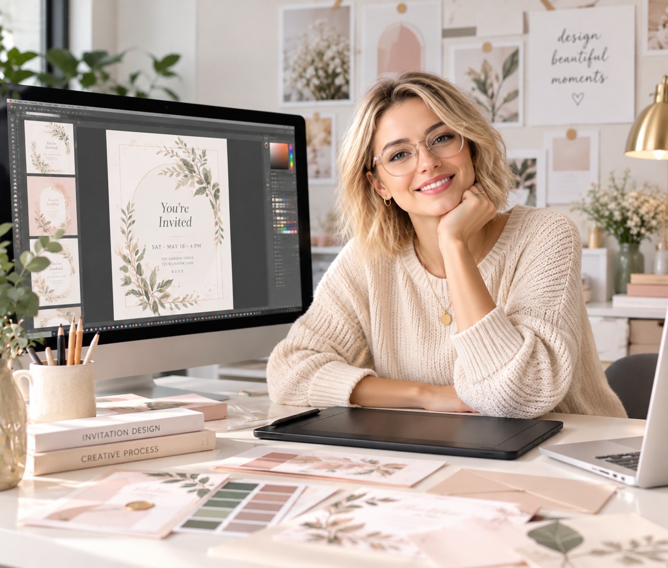 Keti designing invitations in the My Website studio